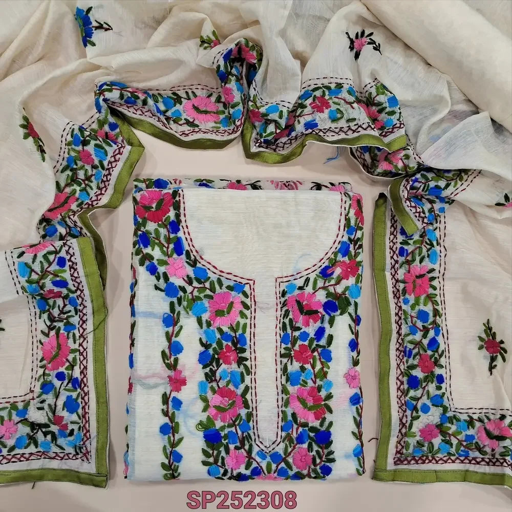 Half white embroidered salwar material SP252308-Neidhal