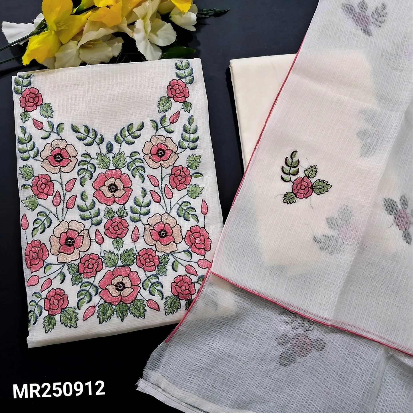 Half white fancy kota silk cotton salwar material mr250912-Neidhal