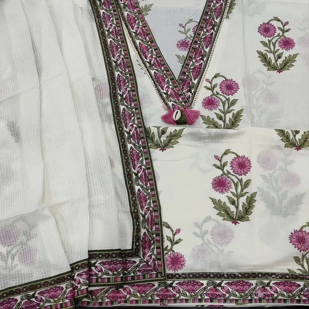 Half white floral block printed cotton salwar material ap250912-Neidhal