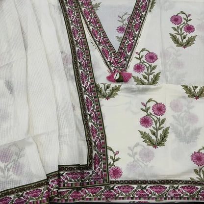 Half white floral block printed cotton salwar material ap250912-Neidhal