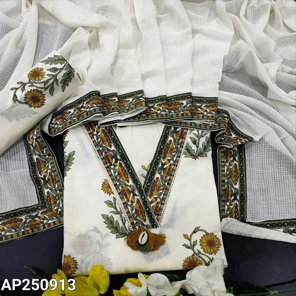 Half white floral block printed cotton salwar material ap250913-Neidhal