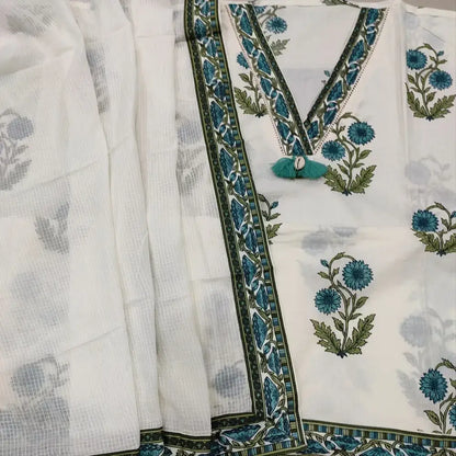 Half white floral block printed cotton salwar material ap250914-Neidhal