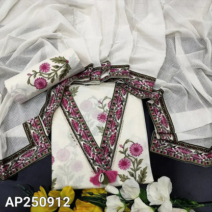 Half white floral block printed cotton salwar material ap250912-Neidhal