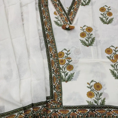 Half white floral block printed cotton salwar material ap250913-Neidhal