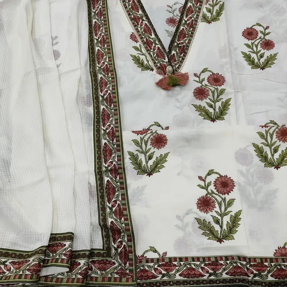 Half white floral block printed cotton salwar material ap250915-Neidhal
