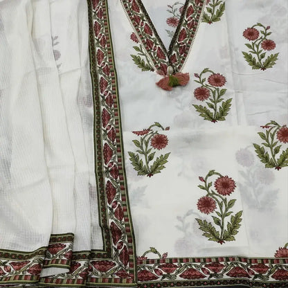Half white floral block printed cotton salwar material ap250915-Neidhal