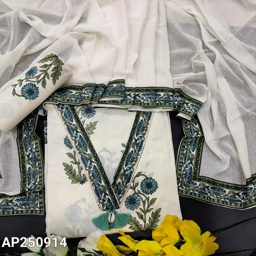 Half white floral block printed cotton salwar material ap250914-Neidhal