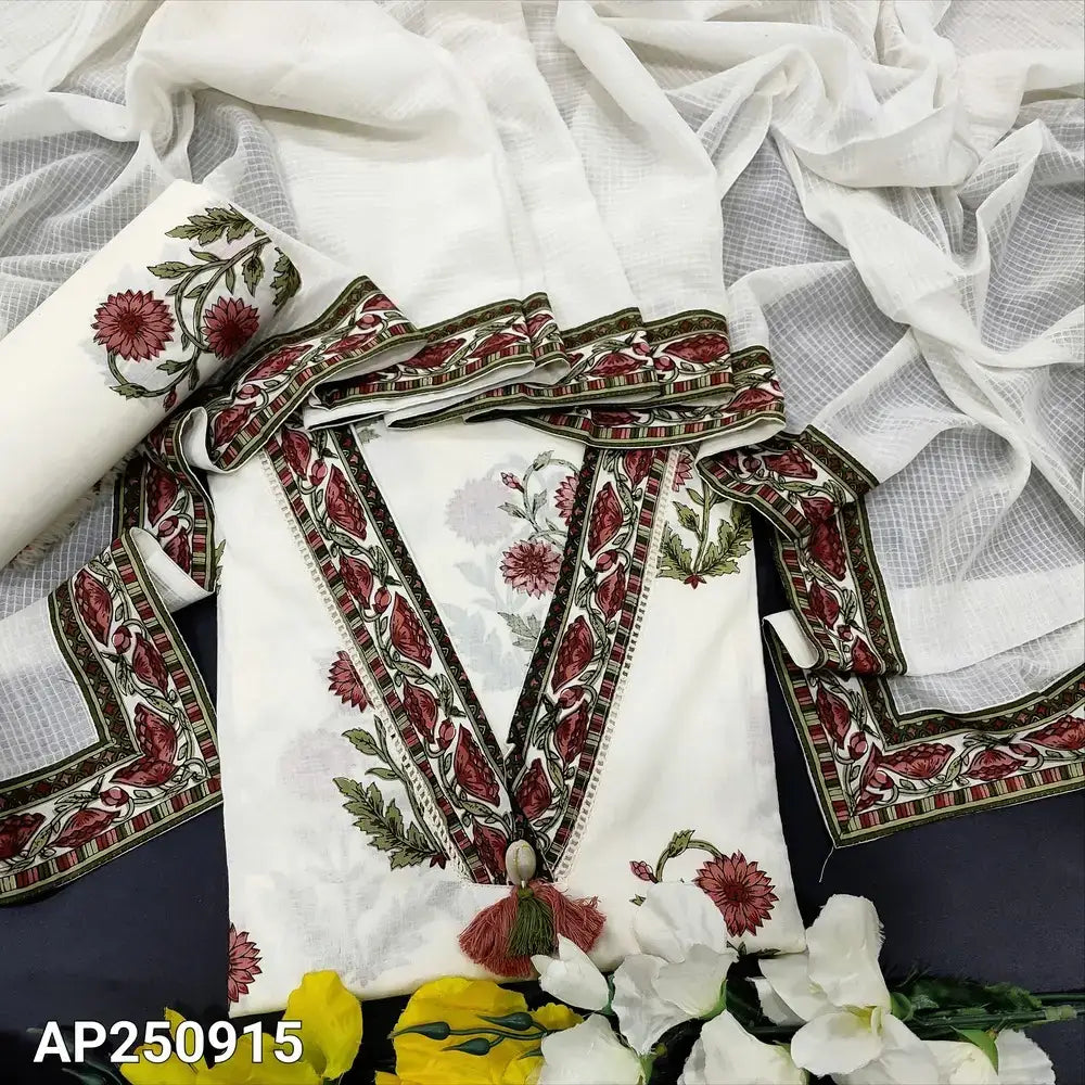 Half white floral block printed cotton salwar material ap250915-Neidhal