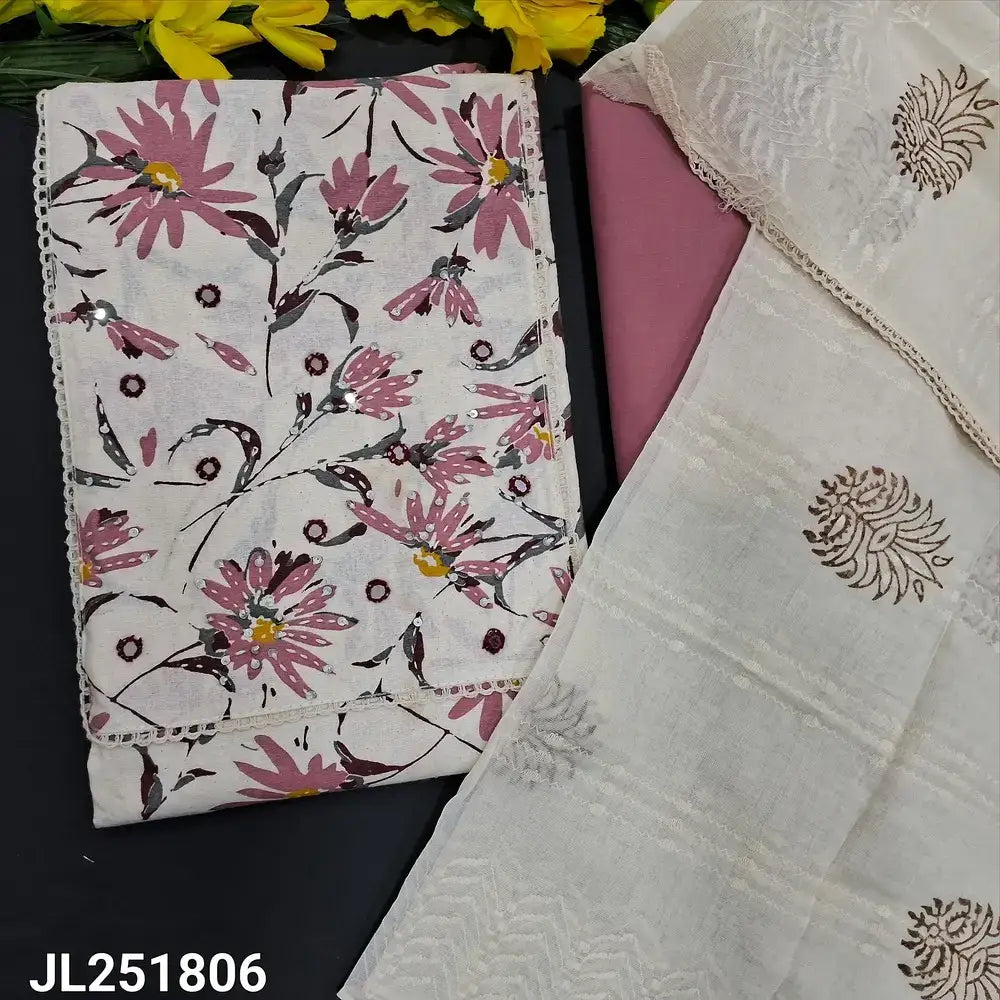 Half white floral printed cotton salwar material jl251806-Neidhal