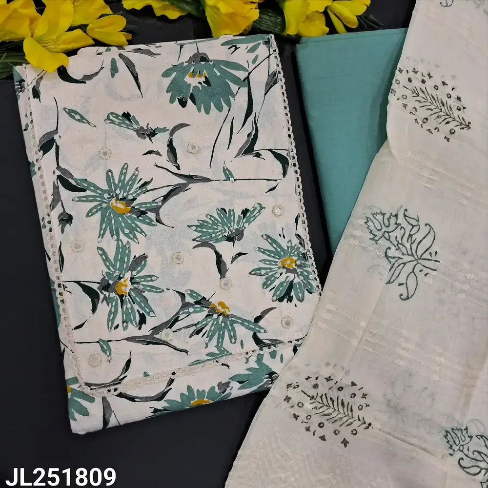 Half white floral printed cotton salwar material jl251809-Neidhal