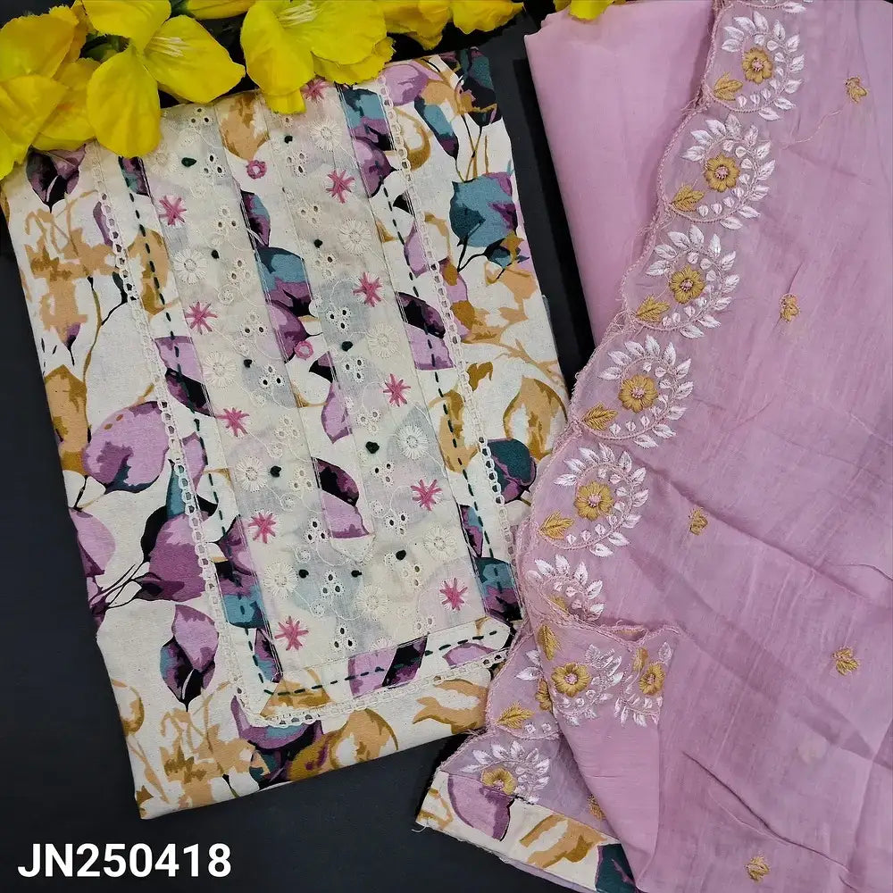 Half white floral printed cotton salwar material jn250418-Neidhal