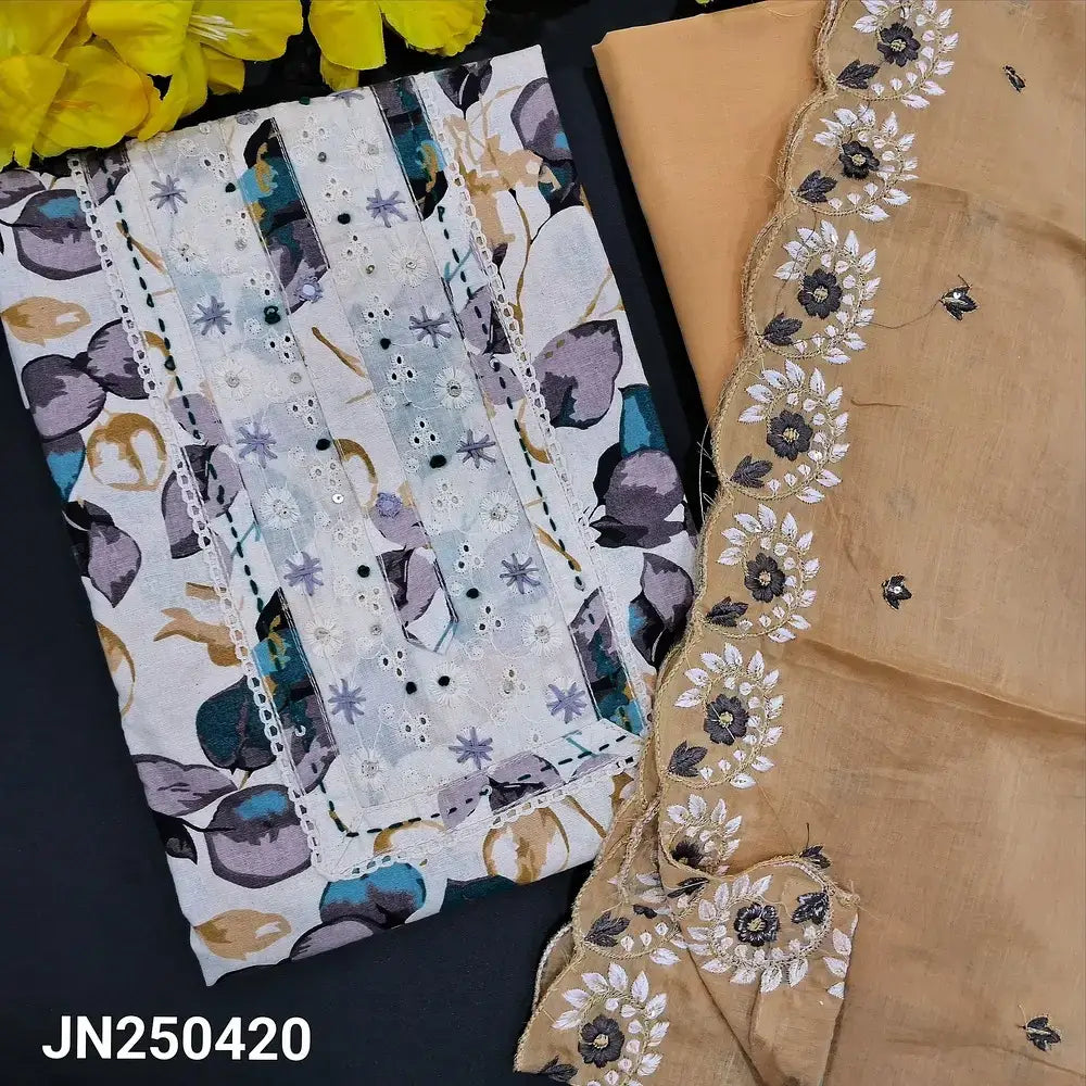 Half white floral printed cotton salwar material jn250420-Neidhal