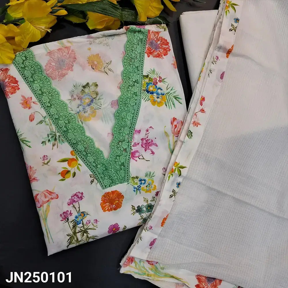 Half white floral printed premium mul cotton salwar material jn250101-Neidhal