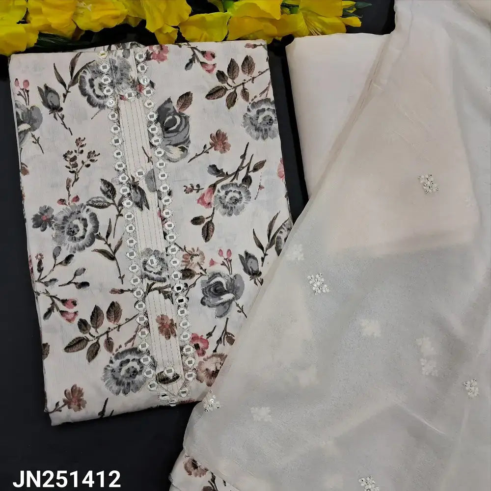 Half white floral printed satin cotton salwar material jn251412-Neidhal