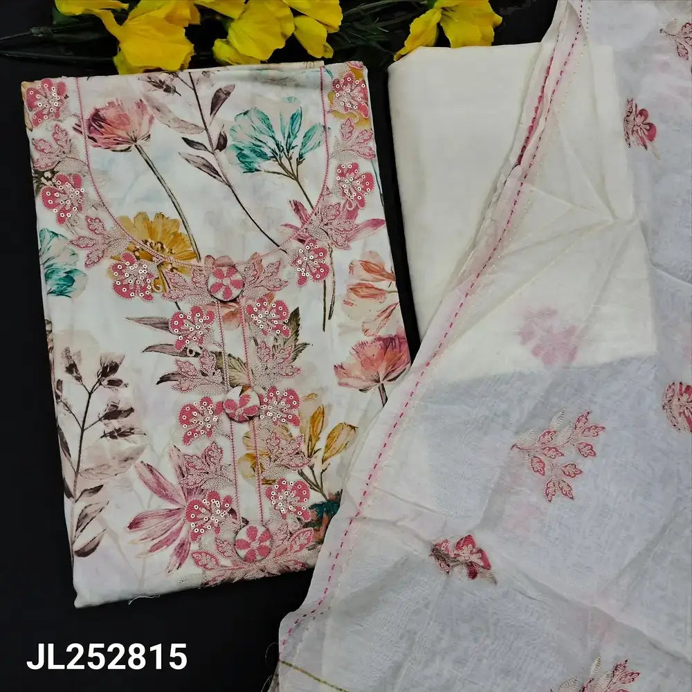 Half white floral printed satin cotton salwar material jl252815-Neidhal