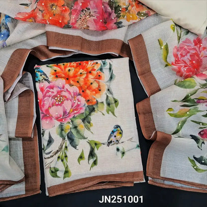Half white floral printed semi linen salwar material jn251001-Neidhal