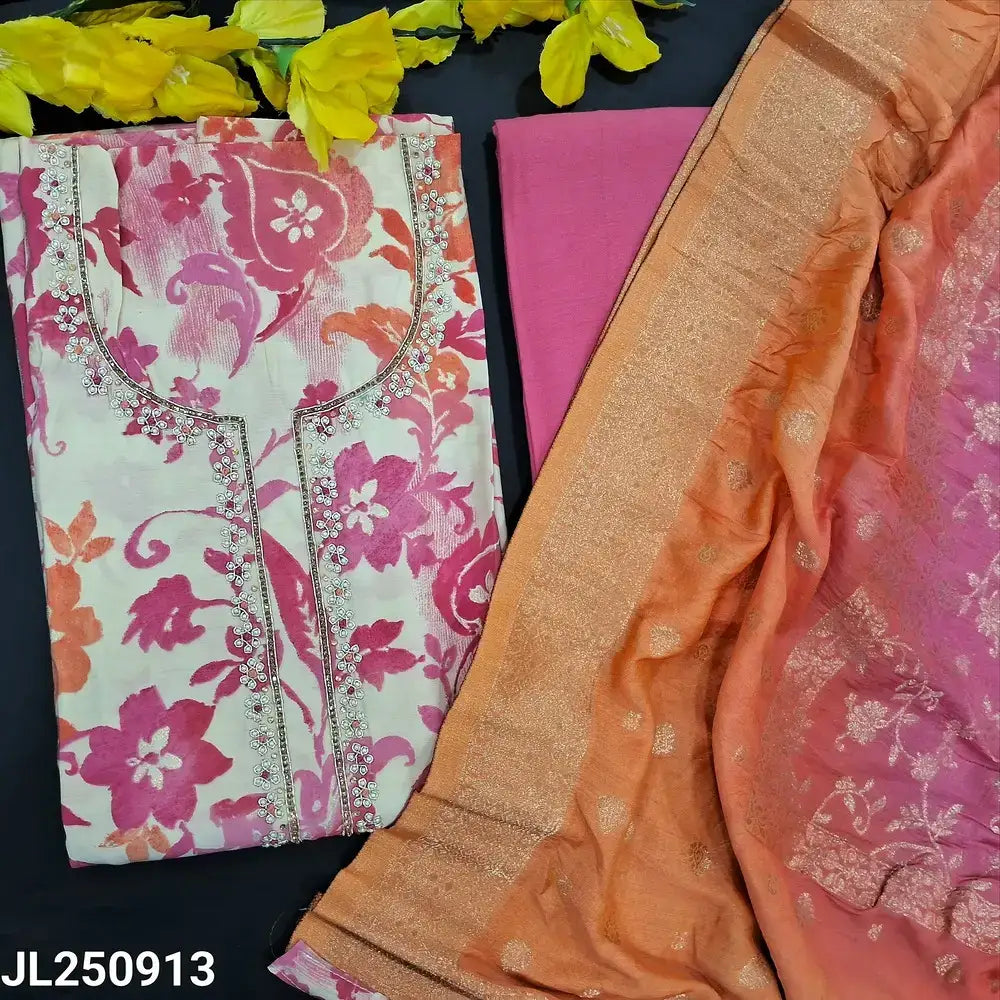 Half white floral printed silk cotton salwar material jl250913-Neidhal