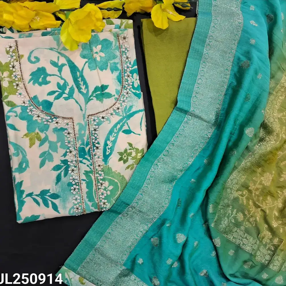 Half white floral printed silk cotton salwar material jl250914-Neidhal