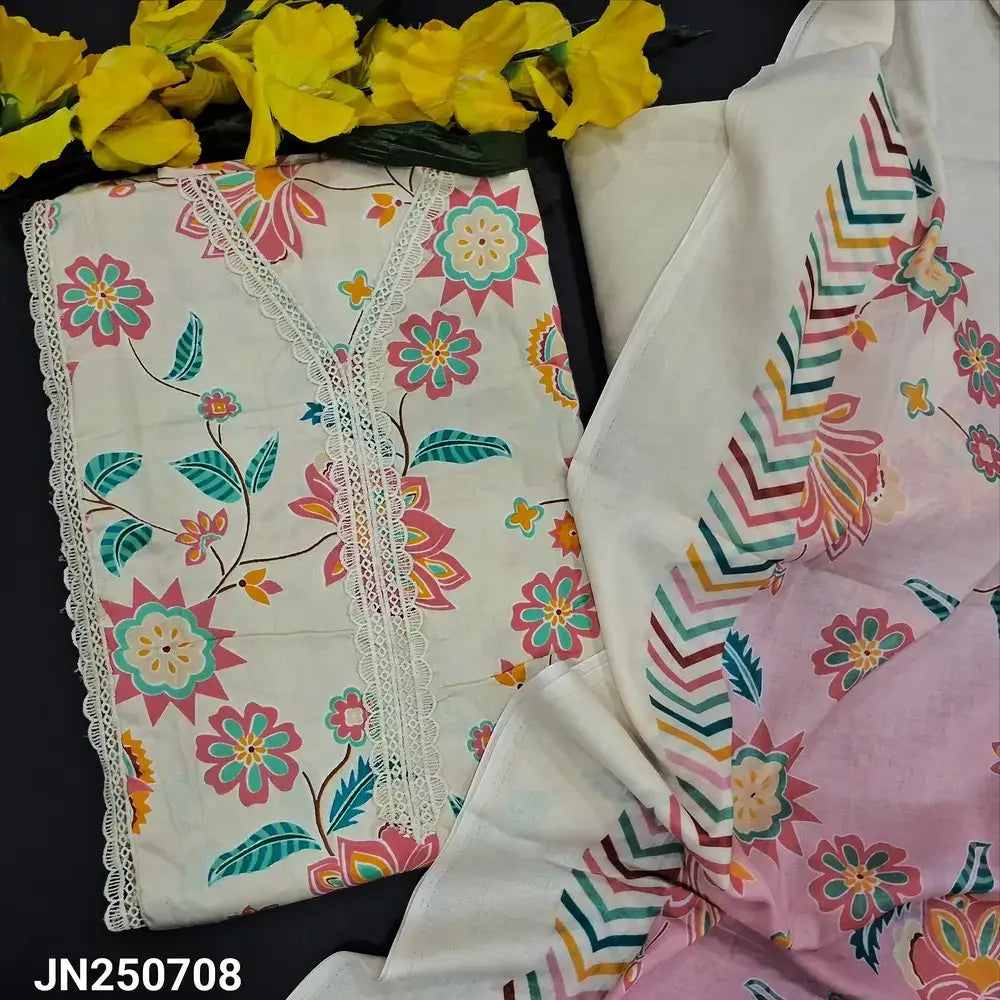 Half white floral printed soft cotton salwar material jn250708-Neidhal