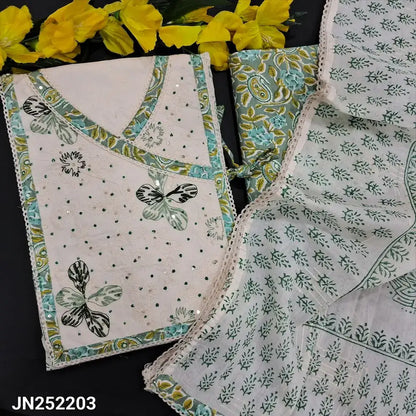 Half white green block printed cotton salwar material jn252203-Neidhal