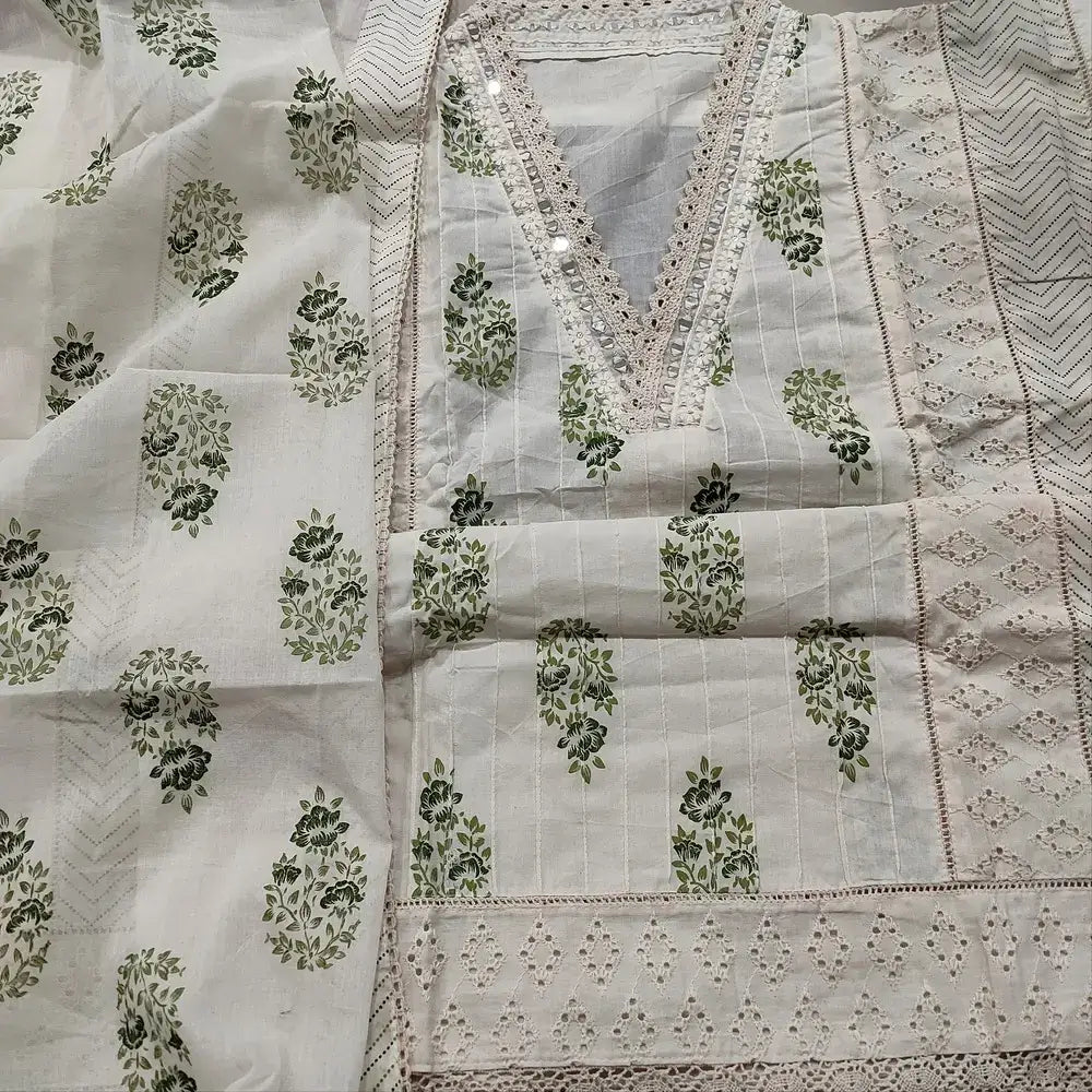 Half white green block printed cotton salwar material mr251722-Neidhal