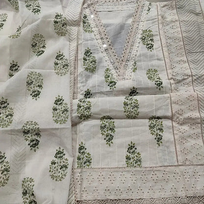 Half white green block printed cotton salwar material mr251722-Neidhal