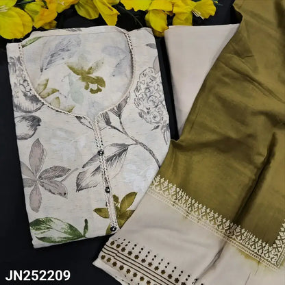 Half white green floral printed flex cotton salwar material jn252209-Neidhal