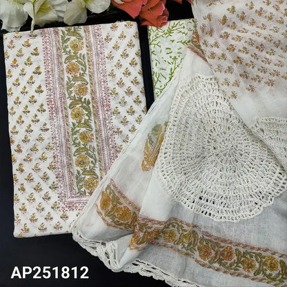 Half White & Green Printed Cotton Salwar Material AP251812-Neidhal