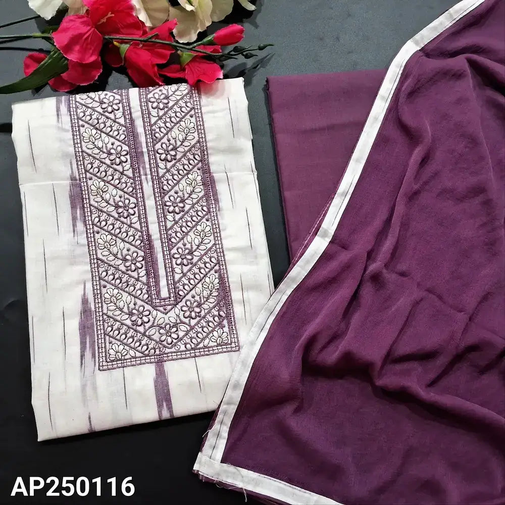 Half white ikat woven soft cotton salwar material ap250116-Neidhal