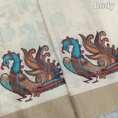 Half white kalamkari fancy soft silk saree ns107-Neidhal