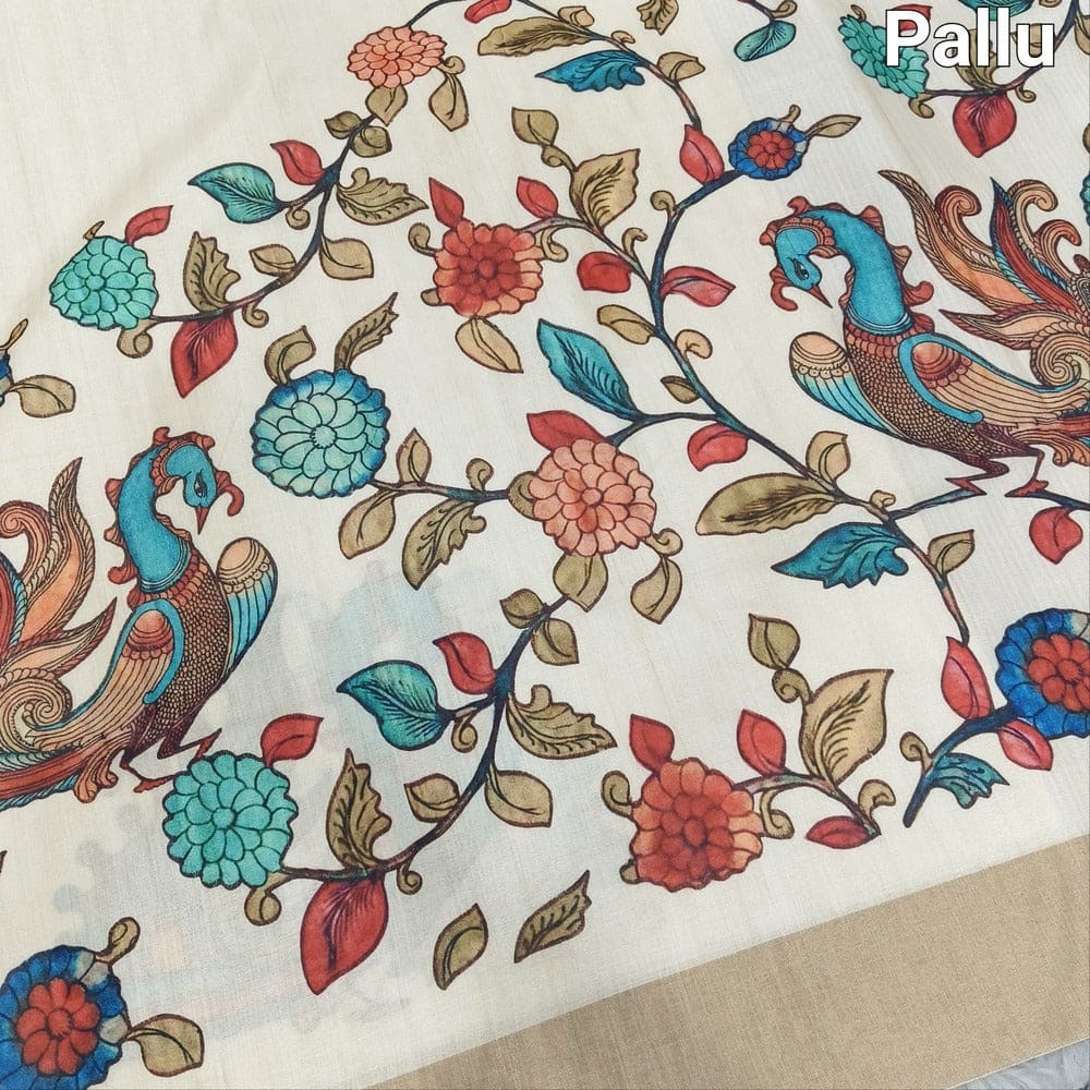 Half white kalamkari fancy soft silk saree ns107-Neidhal