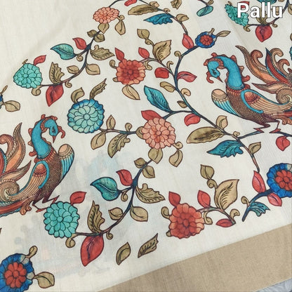 Half white kalamkari fancy soft silk saree ns107-Neidhal