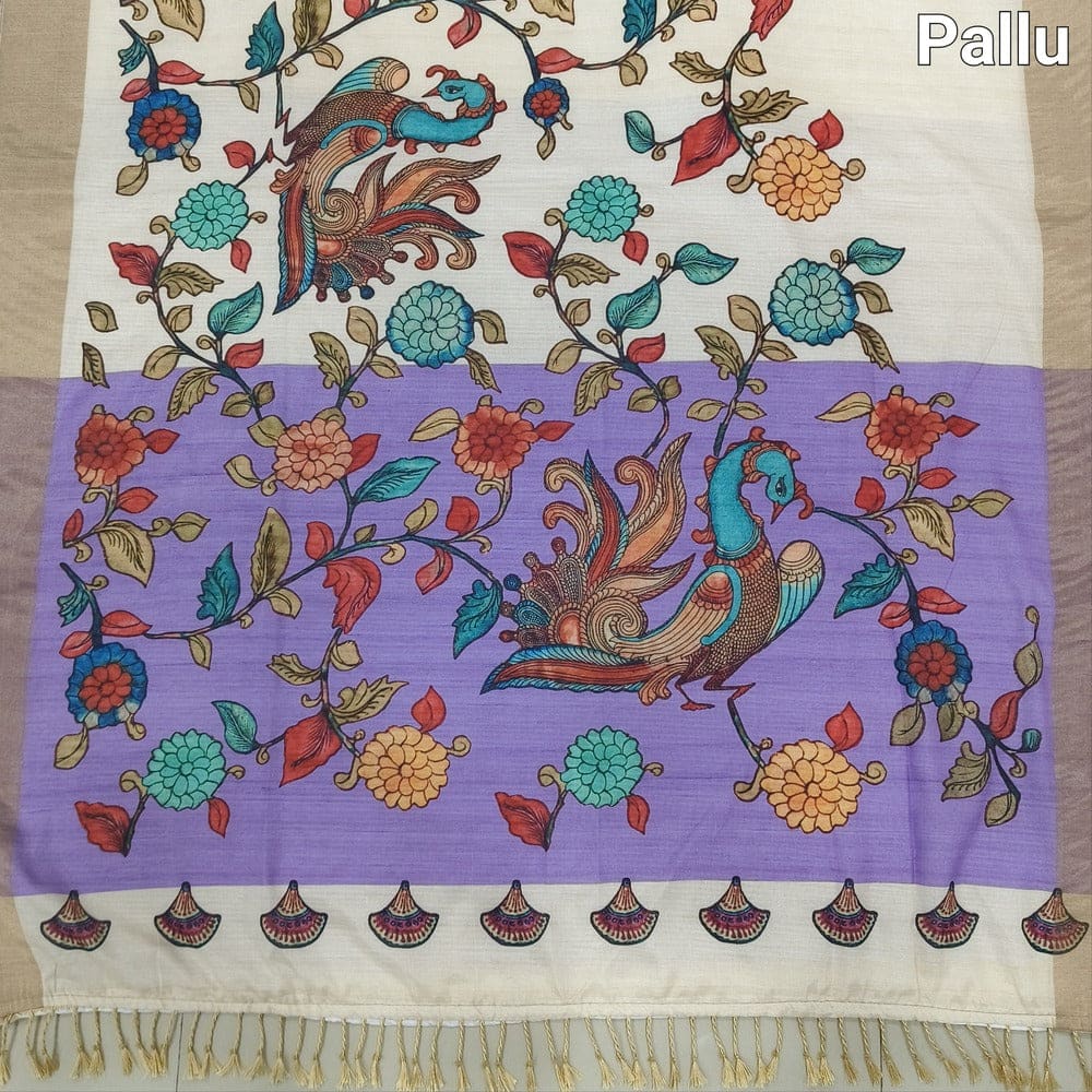 Half white kalamkari fancy soft silk saree ns107-Neidhal