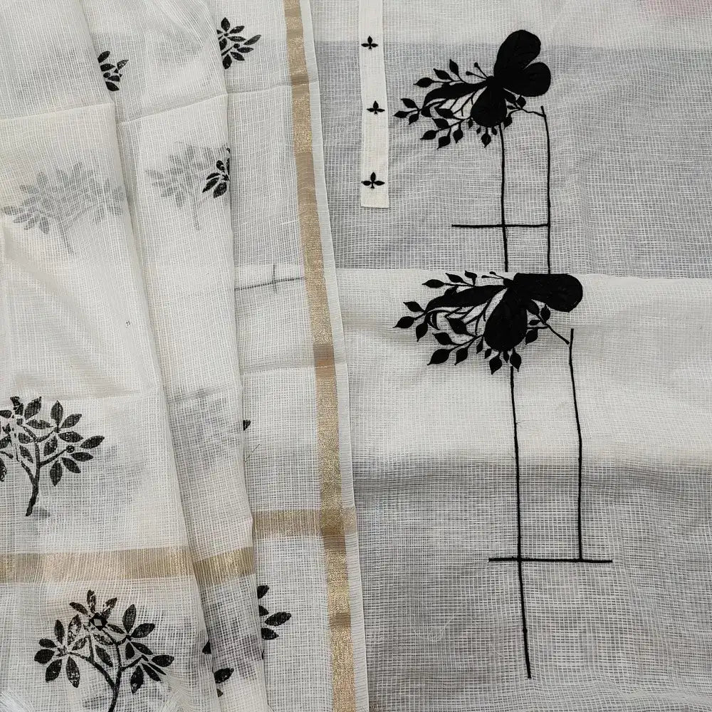 Half White Kota Salwar Material with Applique Work Ap252207– Neidhal