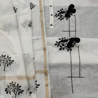 Half White Kota Salwar Material with Applique Work Ap252207– Neidhal