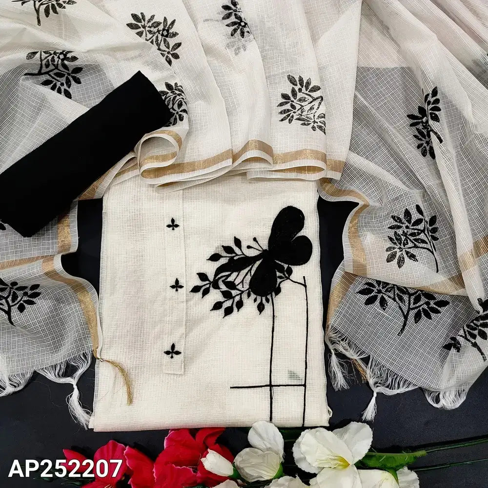 Half White Kota Salwar Material with Applique Work Ap252207– Neidhal