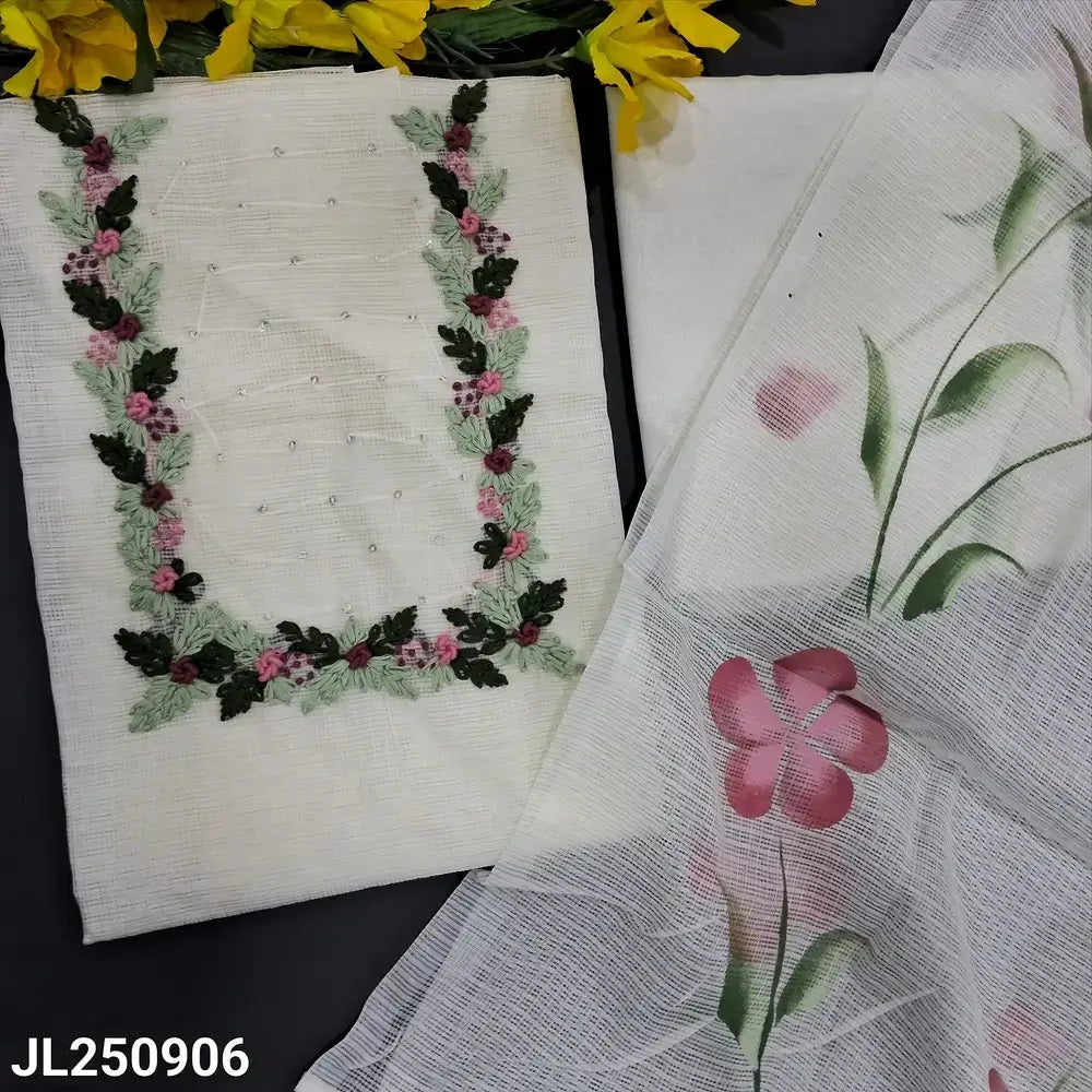 Half white kota silk cotton salwar material jl250906-Neidhal