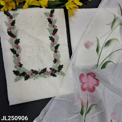 Half white kota silk cotton salwar material jl250906-Neidhal