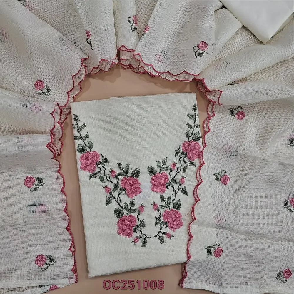 Half white kota silk cotton salwar material OC251008-Neidhal