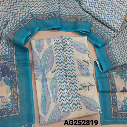 Half white leafy printed pure cotton salwar material ag252819 Neidhal