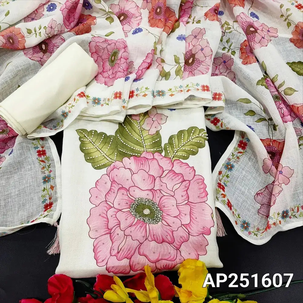 Half white linen salwar material ap251607-Neidhal