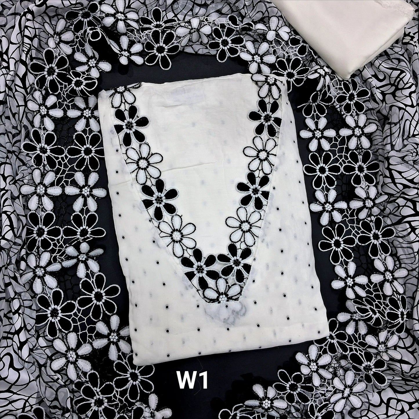 Half white maslin silk salwar material w1-Neidhal