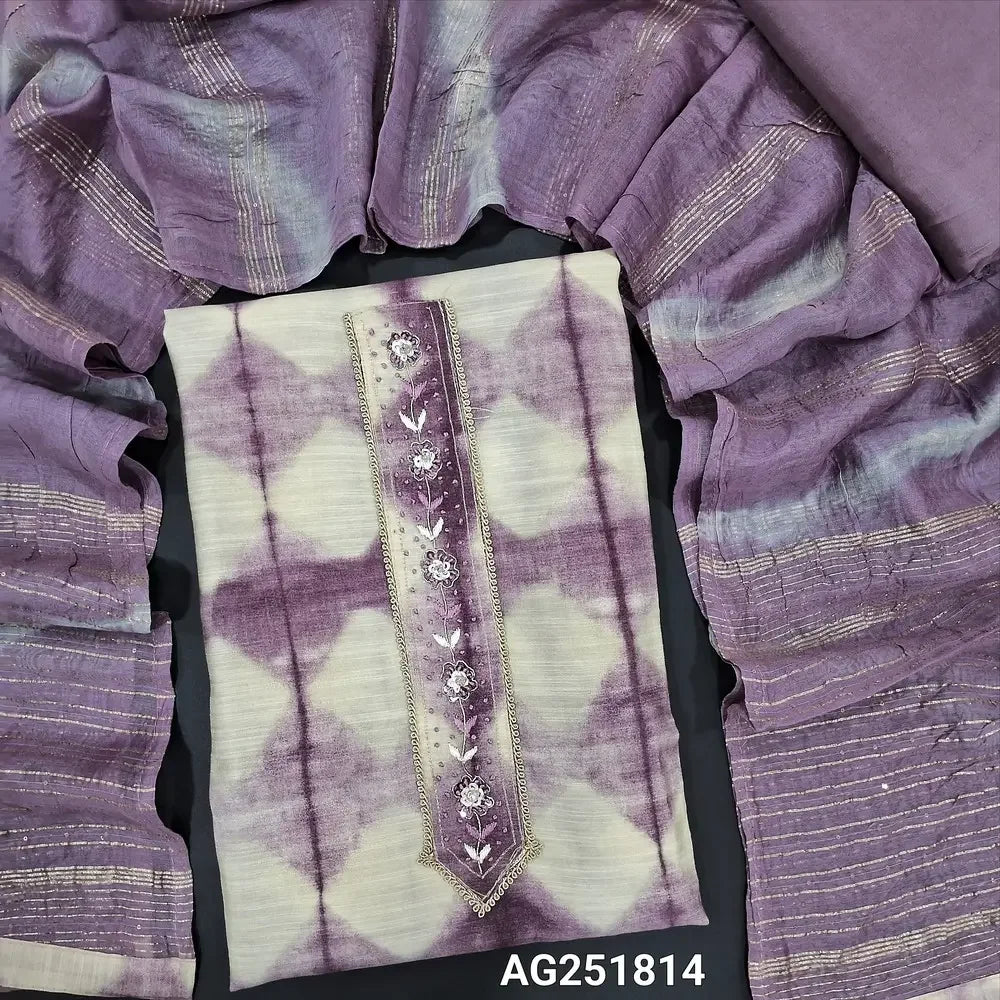 Half white mauve slub silk salwar material ag251814 Neidhal