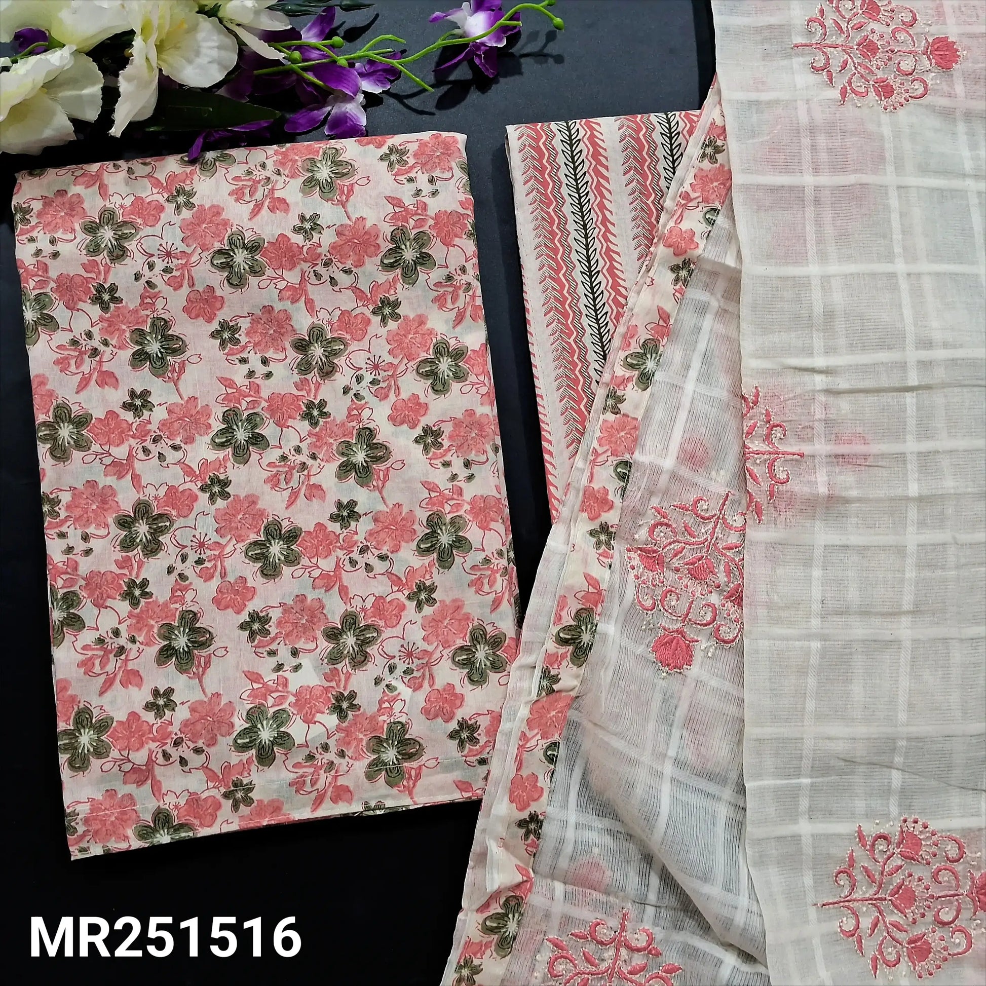 Half white peach floral printed soft cotton salwar material mr251516-Neidhal
