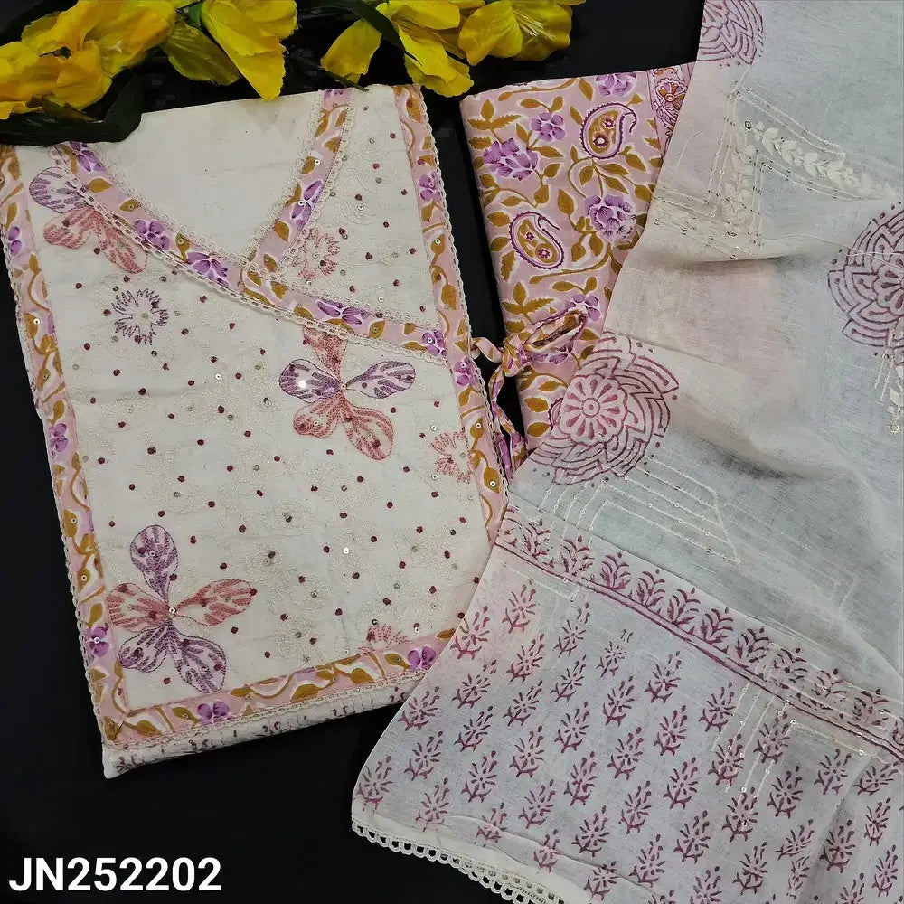 Half white pink block printed cotton salwar material jn252202-Neidhal