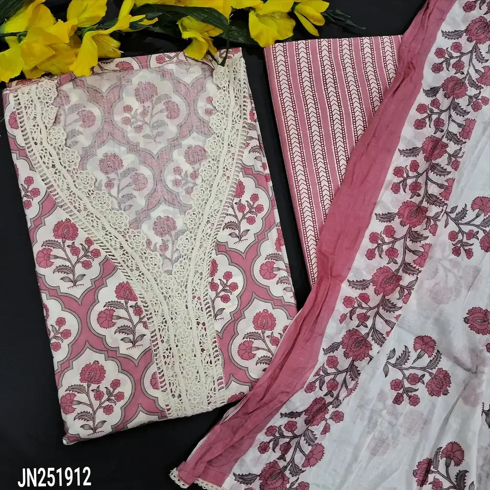 Half white pink floral printed cotton salwar material jn251912-Neidhal