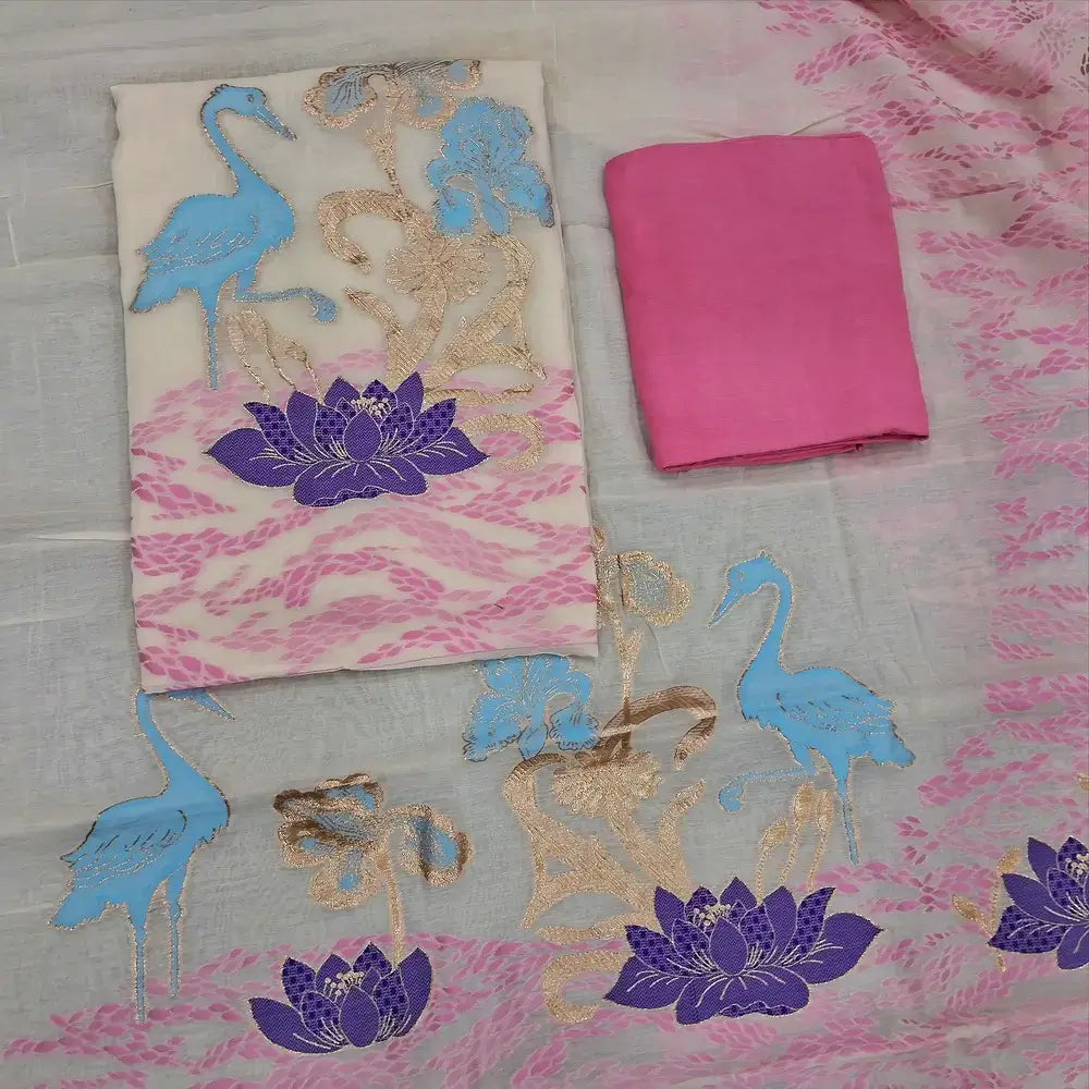 Half white premium mul chanderi silk cotton salwar material jn251401-Neidhal