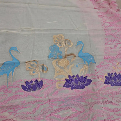 Half white premium mul chanderi silk cotton salwar material jn251401-Neidhal