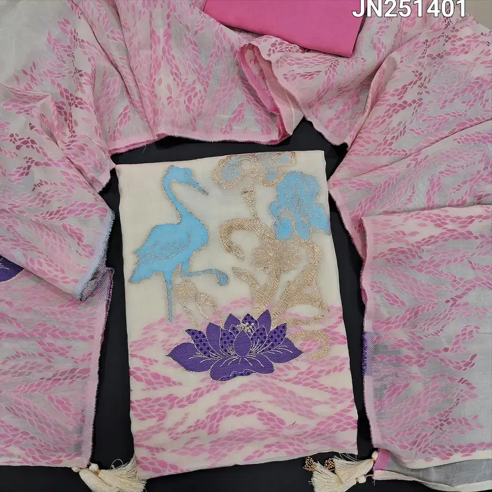 Half white premium mul chanderi silk cotton salwar material jn251401-Neidhal