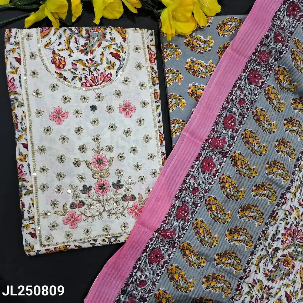Half white printed cotton salwar material jl250809-Neidhal